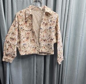 Solitaire Cream Eyelet Jacket with Pink and Blue Floral Trim